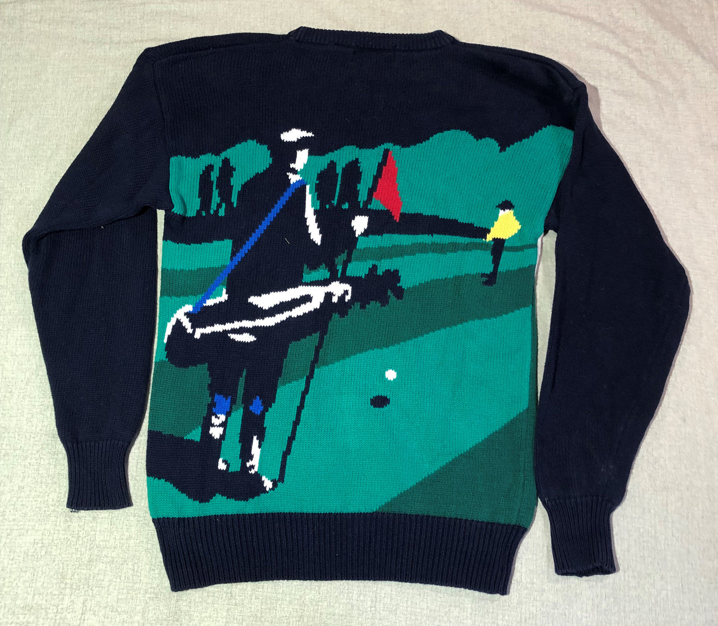 CF Hathaway Sweater Mens Medium Hand Intarsia Knit Golf Vintage