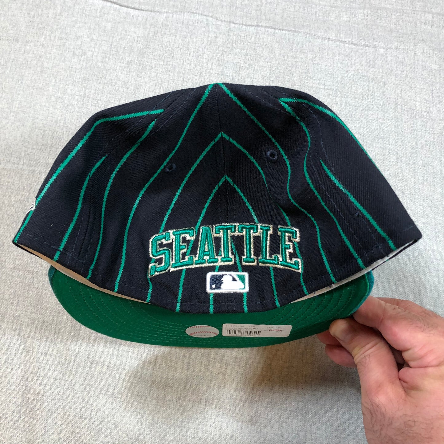 Seattle Mariners Hat Size 7 3/8 New Era Spell Out Seattle 59FIFTY Pinstripes
