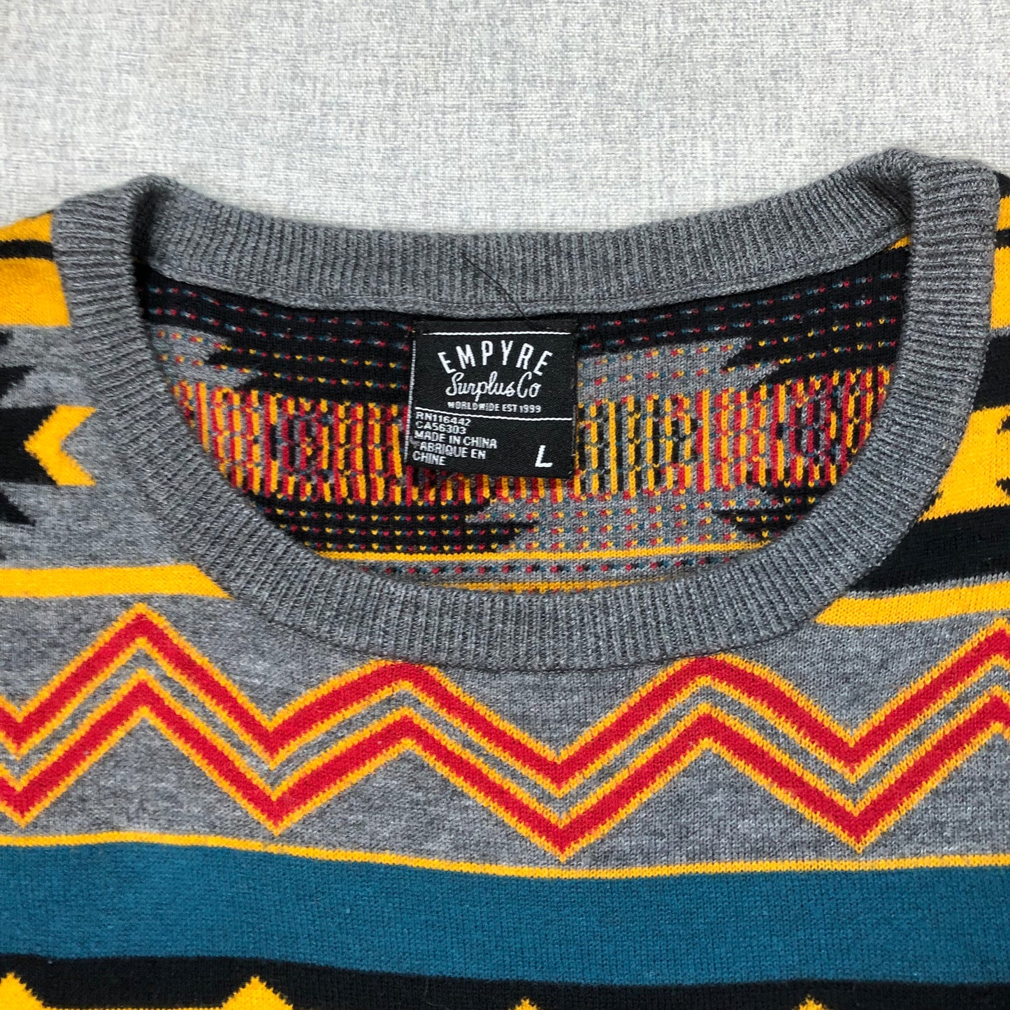Empyre Surplus Co Sweater Mens L Southwestern Aztec Pattern Knit Colorful PREOWNED