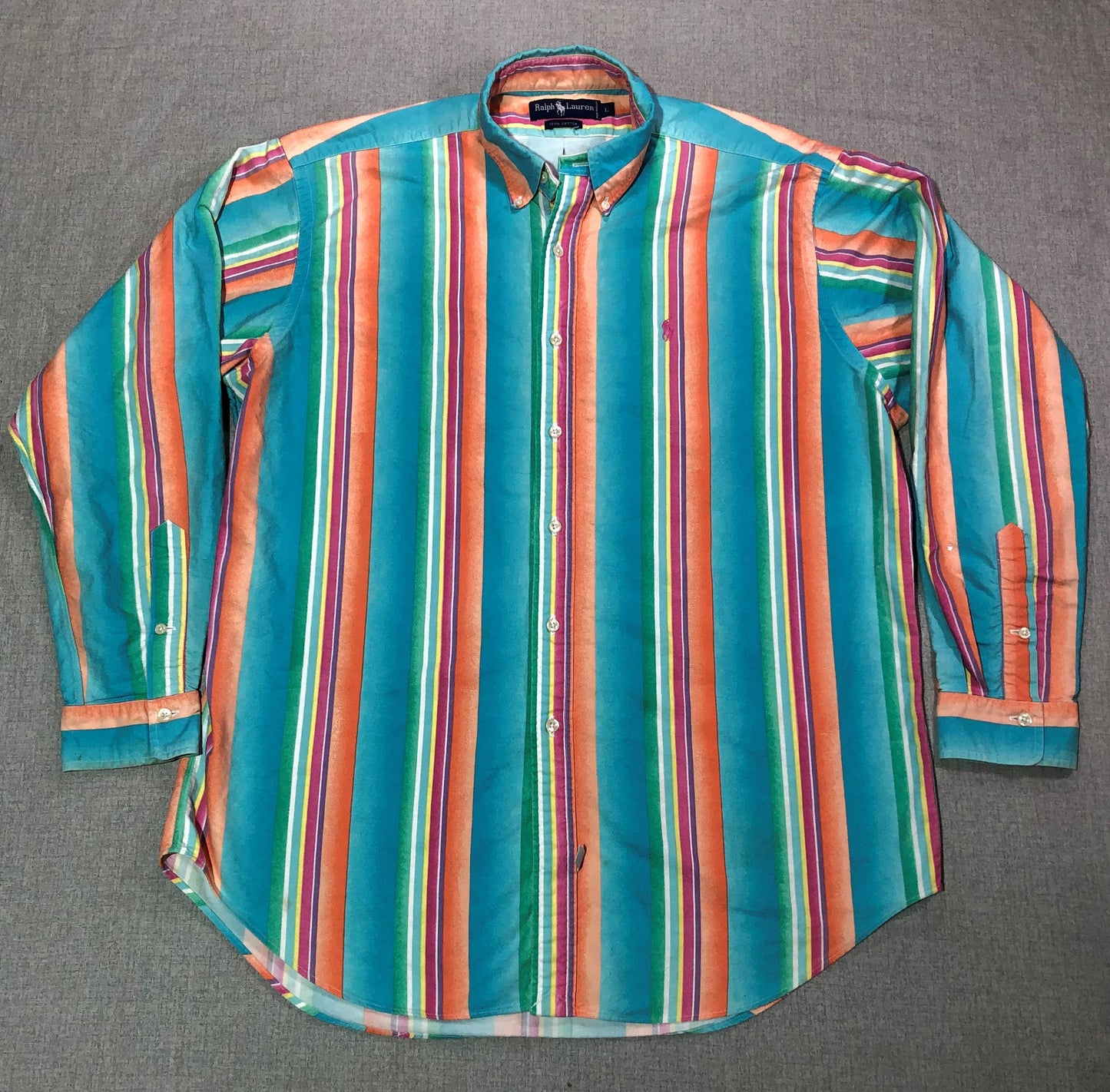 Ralph Lauren Shirt Mens Large Long Sleeve Button Down Vertical Stripes Colorful