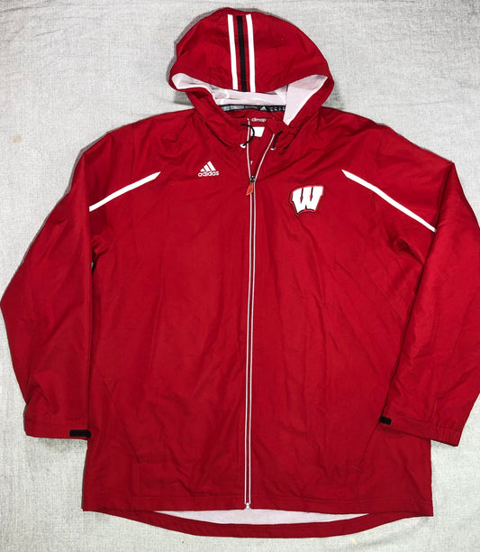 Wisconsin Badgers Jacket Mens XL Red adidas ClimaProof Full Zip Hooded NCAA PREOWNED