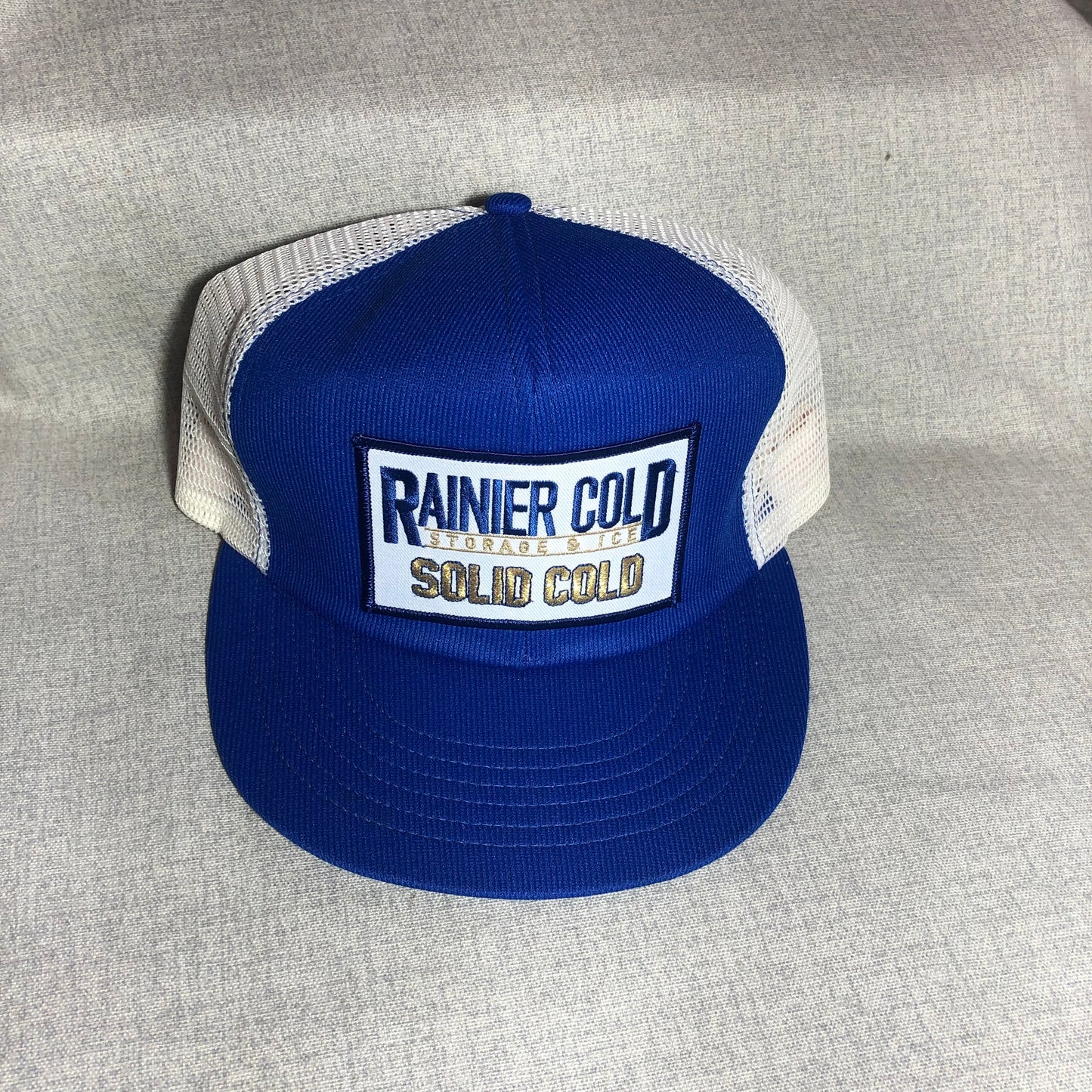 RAINIER Hat Cold Storage and Ice Trucker Cap | Men's FITS 7 1/8 Thru 7 5/8 | White Blue
